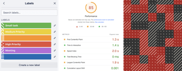 Screenshots of three projects that inspired TextureMap: Trello, PageSpeed Insights, and Textures.js